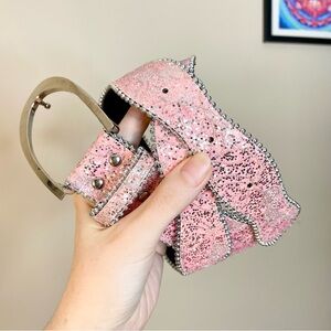 Vintage y2k pink glitter western belt